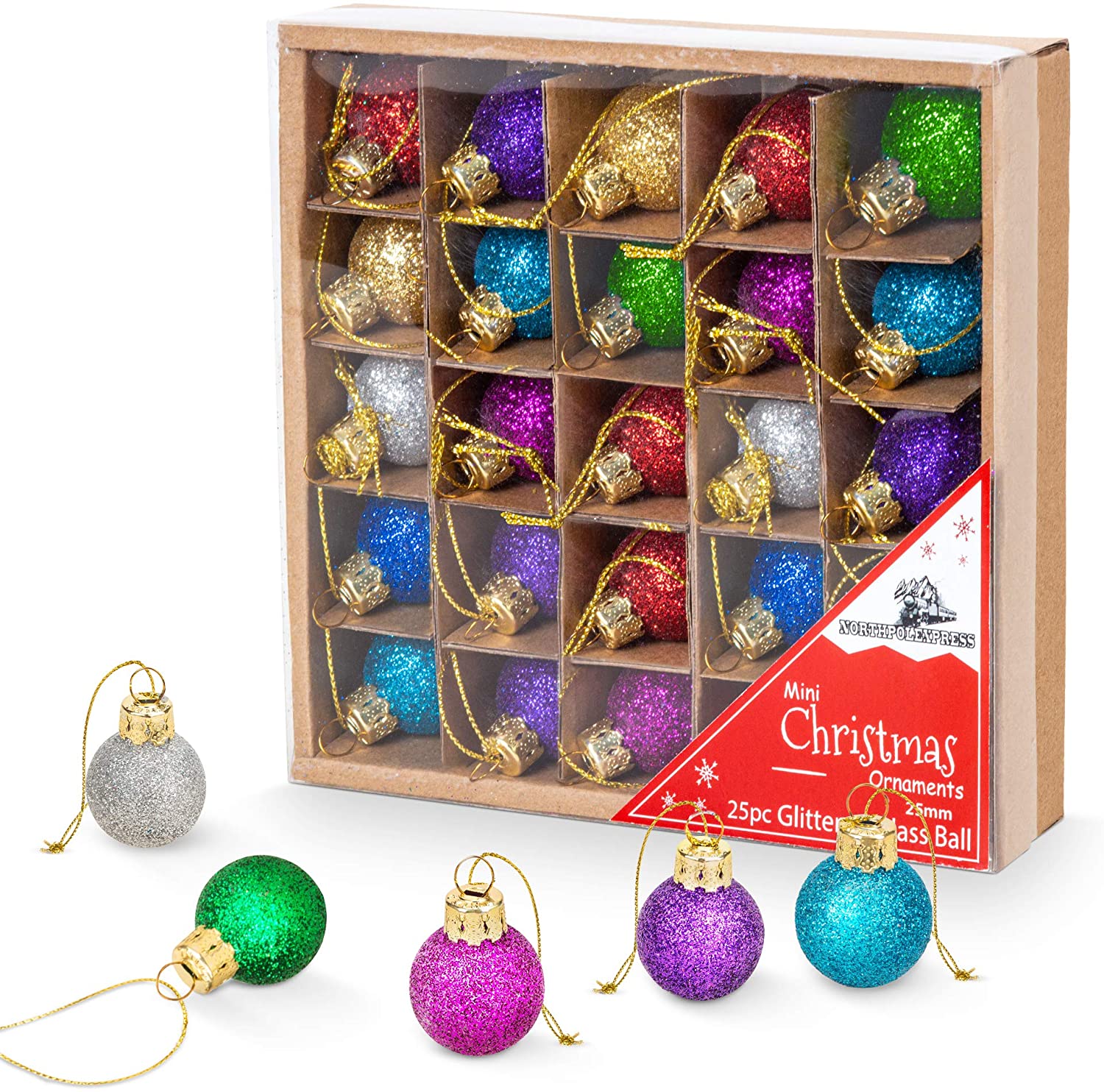 1 inch Multicolor Mini Glitter Glass Ball Ornaments – ChristmasCottage